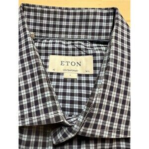 ETON Blue Dress Shirt Contemporary Fit Mens Size Large 42 16.5 Blue Checked
